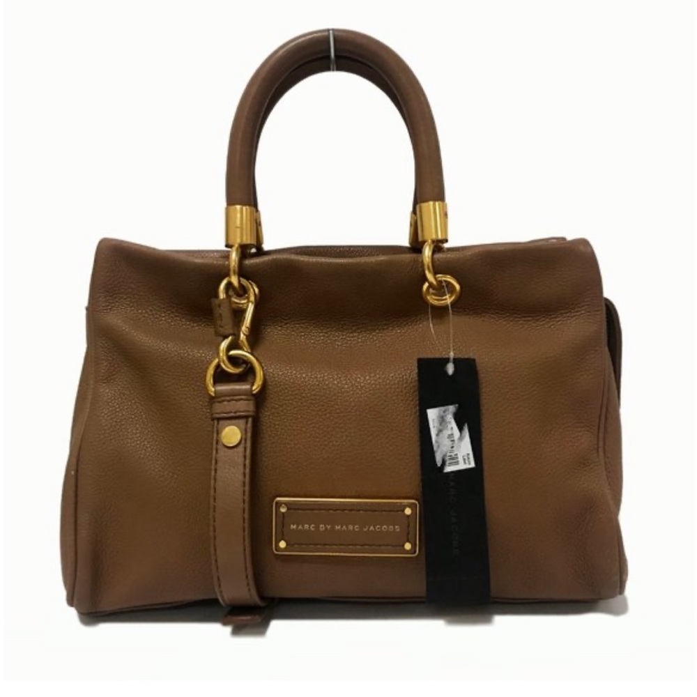 MARC JACOBS TOO HOT TO HANDLE BENTLEY TAN BROWN ITALIAN LEATHER TOTE BAG